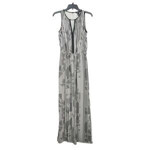White House Black Market Blouson Dress Women 0‎ Black White Stripes Maxi Office